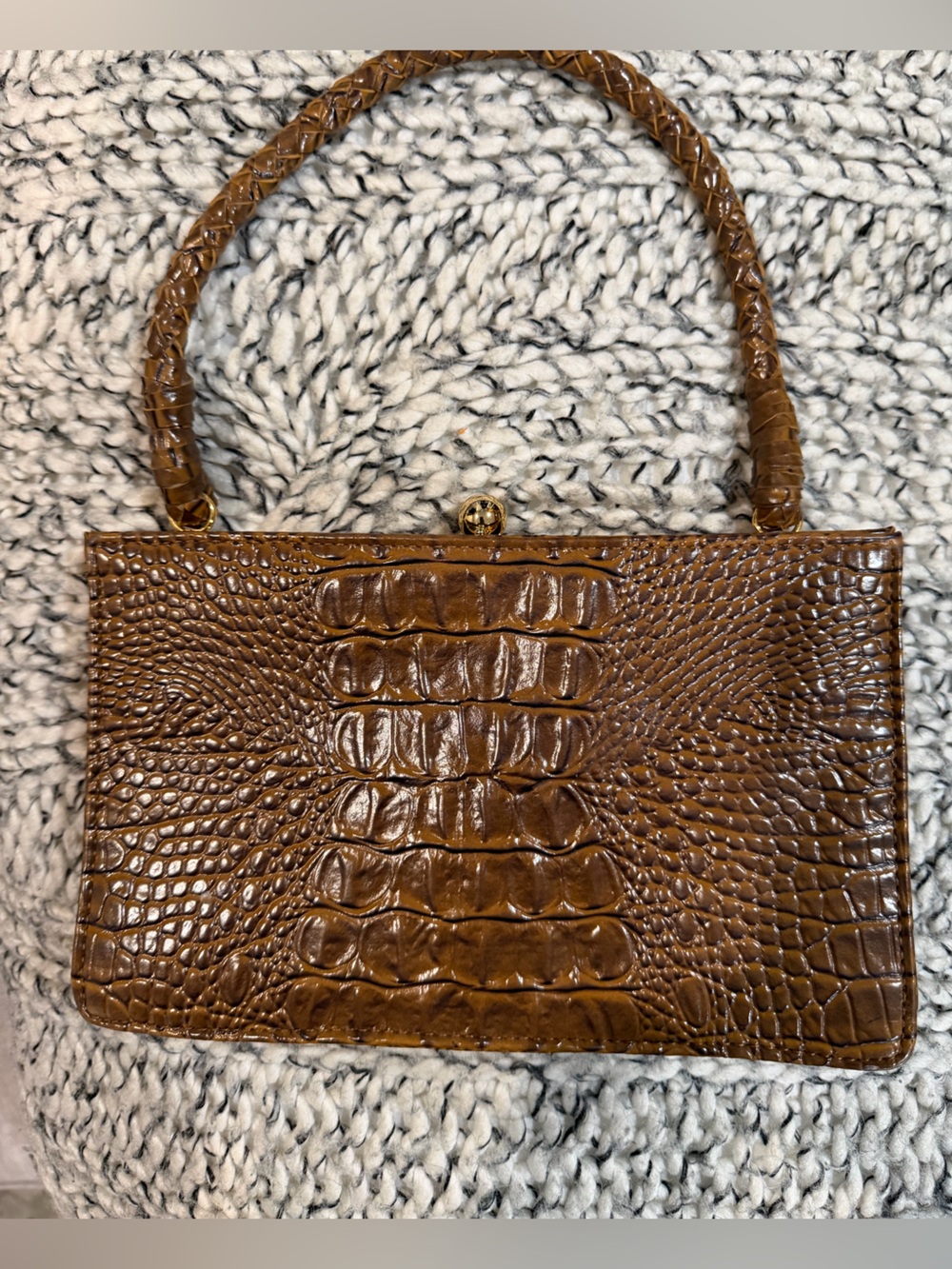 Brown Croc-Embossed Top-Handle Bag